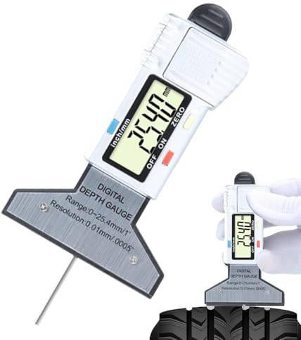 Medidor de profundidad de neumáticos electrónicos: herramienta de medición de desgaste, probador LCD digital robusto, dispositivo de banda de rodadura preciso con resorte de retorno | Accesorios para