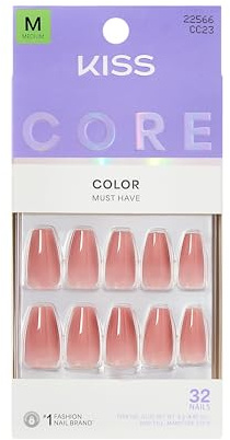 KISS CORE Color Press On Nails, ‘Jubilation’, Pink, Medium Coffin, 32 Count