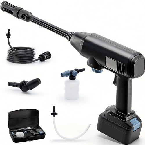 Trisruvian hidrolimpiadora de Alta presion inalámbrica: Potente Limpieza 50 Bar 5L/min con batería IPX7 21V 4.0Ah - Boquilla Ajustable 360° 0-40° sin Escalas | para Coche hogar Exterior