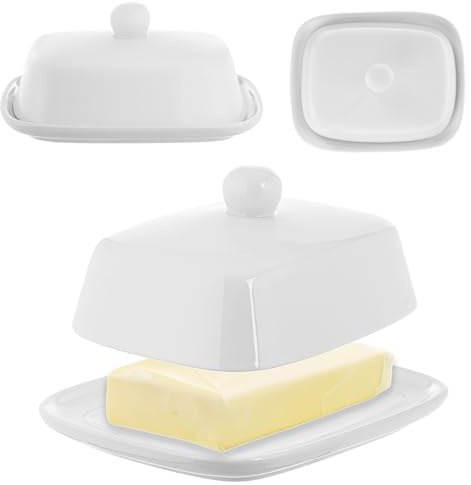 KADAX Butterdose aus Porzellan, 16,5 x 13 x 5 cm, weiße Butterschale mit Deckel und Griff, Butterbehälter, Aufbewahrungsdose für 250g Butter, spülmaschinenfest (Weiß)
