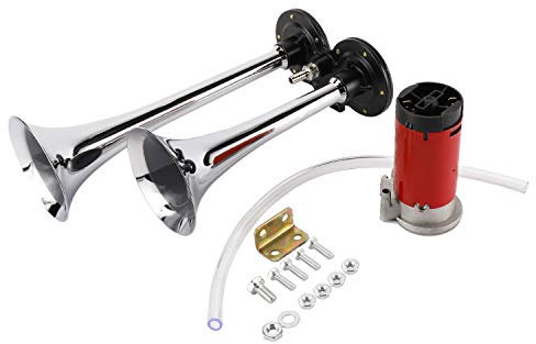 FreeTec 12V Air Horns Chrome Dual Trumpet Air Horns Siren Compressor