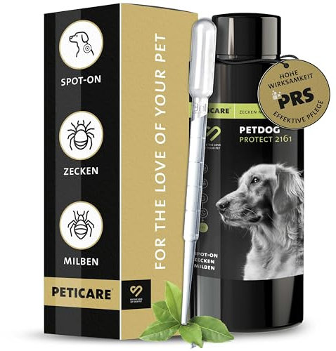 Peticare Zecken-Schutz Mittel für Hunde | Spot-On auf pflanzlicher Basis | gegen Zecken & Milben Aller Art | wasserfester Schutz | einzigartiges PRS® System für Lange Wirkung - petDog Protect 2161