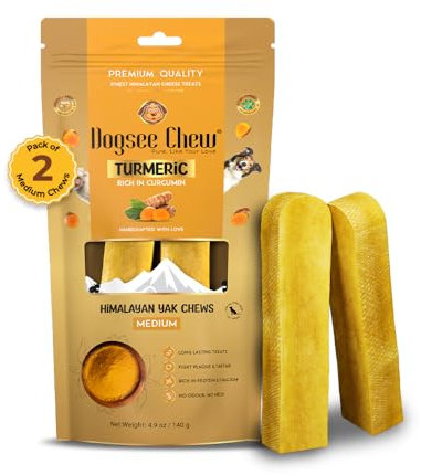 Dogsee Himalayan Yak Cheese Dog Chews with Turmeric/Curcumin (Medium - 2 Chews) | Dog Chews Long Lasting | Anti-inflammatory | Dog Chews for Teeth Cleaning | Odorless Dog Treats