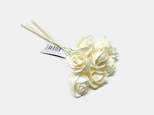 AFS 8 Head Foam Rose Bud Bunch 3cm Wedding Bouquet Artificial Flower Buttonhole (Ivory+Ivory Stem)