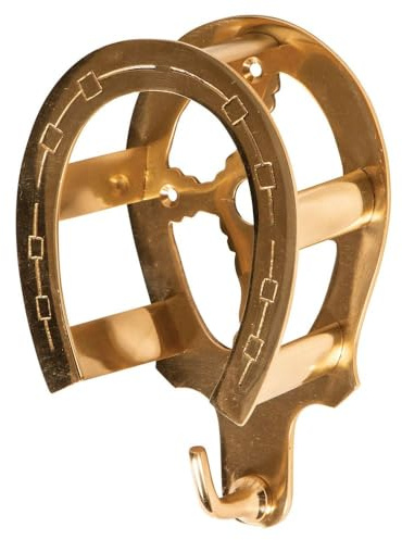EASY-UP Berlin Brass Double Horseshoe Bridle Rack | 6 Long x 3-1/2 Wide x 2-1/4 Deep | 1-1/4 Hook | Solid Brass Color