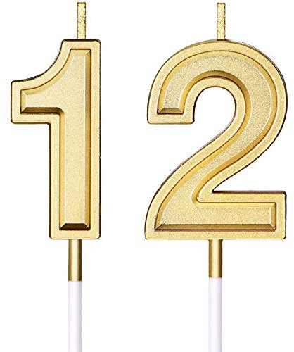 Nuanchu 12. Geburtstag Kerzen Kuchen Ziffer Kerzen Alles Gute zum Geburtstag Kuchen Kerzen Topper Dekoration für Geburtstag Hochzeitstag Feier Gunst, Gold