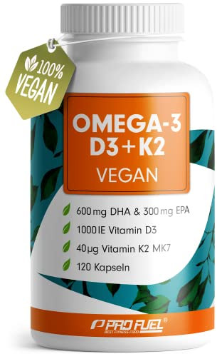 Omega-3 vegan + D3 & K2 (120x), 1100mg Algenöl mit 600mg DHA & 300mg EPA + 1000 IE Vitamin D3 + 40 µg Vitamin K2 - O3 D3 K2 vegan Essentials - Omega-3 Kapseln hochdosiert, bioverfügbar & laborgeprüft