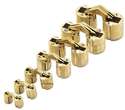 GEFONG Mini Cylindriques Charnière 12mm pour Porte d'armoire Connexion du Panneau Petite Boîte de Bricolage à la Main Charnières Dissimulées en Laiton Mat Angle d'ouverture de 180 Degrés 8 Pièces