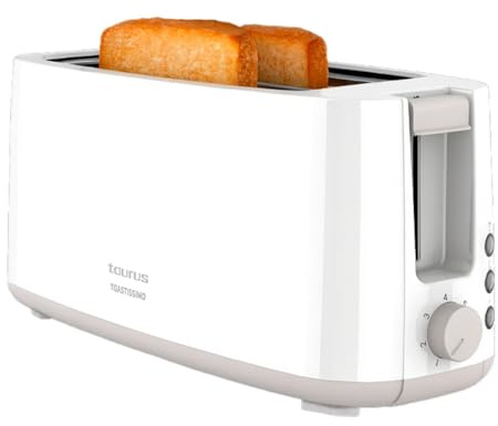 Taurus – Tostapane Toastissimo | 1400W | 2 Fessure Extra Lunghe | 7 Livelli | Scongelare, Riscaldare, Annullare | Autocentrante | Sollevamento Extra | Bianco