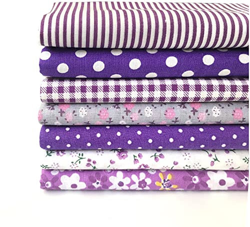 Qililandiy 7 Stück Baumwollstoff 100% Baumwolle Nähstoffe mit verschiedenen Muster Patchwork DIY Stoffpaket 50x50cm Zugeschnittene Stoff Quadrate zum Nähen Handwerk Deko (Lila)