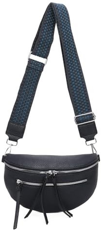 ITALYSHOP24 Damen Tasche Umhängetasche Brusttasche Muster Gürtel Bauchtasche Crossbody Gürteltasche Hüfttasche Crossover Bodybag Schultertasche Handytasche Leder Optik Blau S