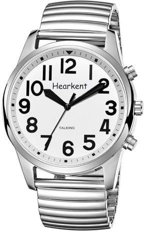 Reloj parlante para Hombres en español con números Grandes, Reloj parlante para Personas Mayores, ciegas, con discapacidad Visual o de Edad Avanzada - TG2211 Plata