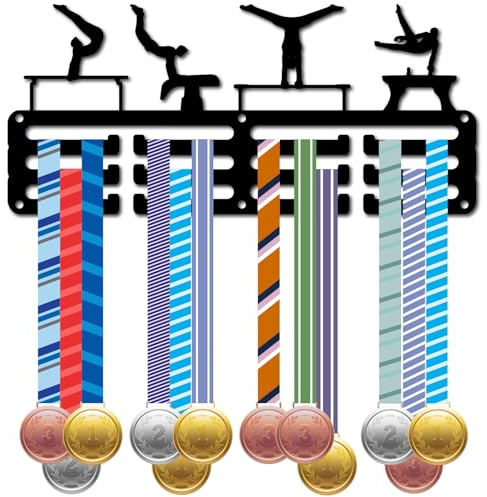 CREATCABIN Support de Médaille de Gymnastique pour Homme Support de Médaille en Métal Étagère Noire Support de Médaille Petit Cadre Mural à Suspendre pour Plus de 40 médailles 29x13cm