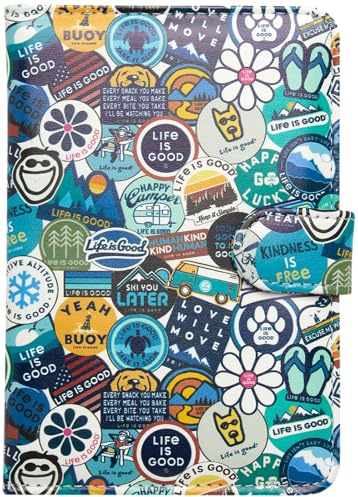 Life is Good Travel Passport Cover - Anti-Theft Passport Holder Wallet with Interior Card Slots, Magnetic Snap Closure, Newsprint