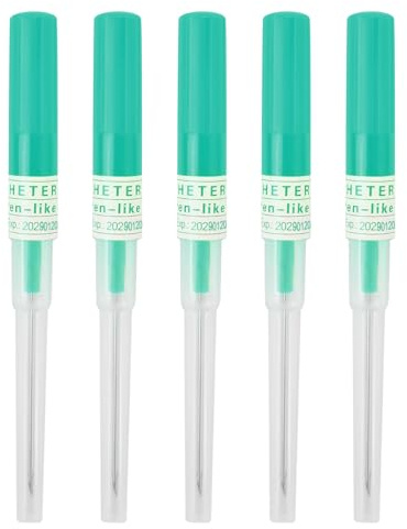 Aomhrek 5 Piezas Cateter Piercing, Agujas Piercing Tragus con Tapa de Tubo, para Oídos, Nariz y Labios (verde, 18G/1,0mm)