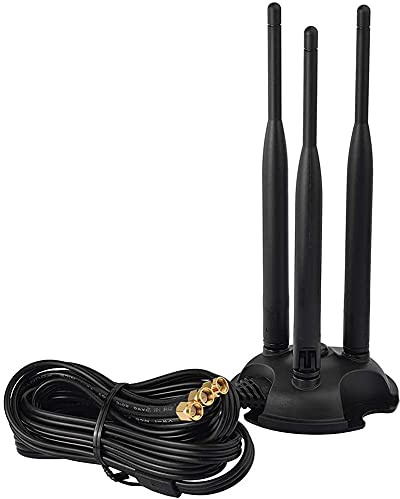 A22DS Dual WLAN-antenn 2,4 GHz, 5,8 GHz, 3 x 6 dBi med SMA adapter, 3 m förlängningskabel och magnetisk bas – Kompatibel med WLAN trådlös router WLAN-kort PCI-kort – perfekt signalförstärkning