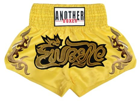 Aislor Pantaloncini Muay Thai Unisex Bambini Pantaloncini da Combattimento Kick Boxing Shorts Pantaloni Corti per MMA rappling Arti Marziali Competizione Giallo 8-12 Anni