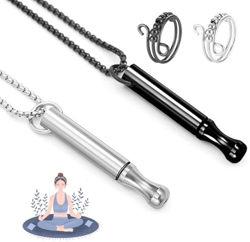 2Stück Halskette Rauchfrei,Rauchentwöhnung HilfsmittelKette Angst Atemkette,Panikattacken,Aufhören Pfeife Rauchen Atem,Atemhalskette (4, silbrig+Helles Schwarz)