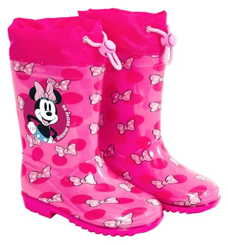 PERLETTI Stivali Pioggia Minnie con Fiocchi per Bambine - Stivaletti Impermeabili Bambina con Minni Mouse e Suola Antiscivolo - Scarponcini Disney con Chiusura a Coulisse Rosa (Rosa a Pois, 26/27 EU)