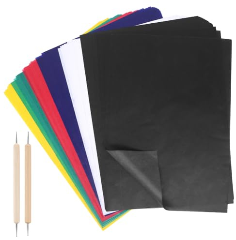 50 Sheet Multicolor Transfer Paper,Carbon Water-Soluble Tracing Paper with 2 Pieces Embossing Styluses Tools,Transfer Pattern on Cloth,Fabric,Canva,Accessories for Sewing