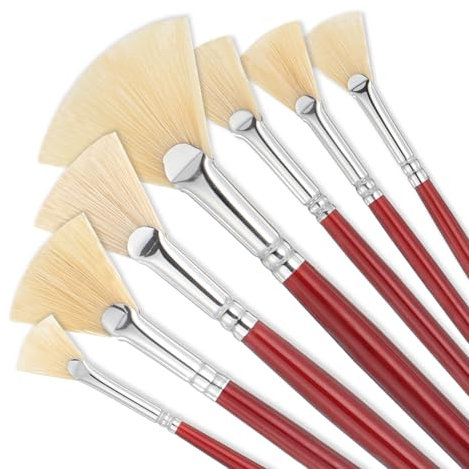 Juego de 7 pinceles de abanico, esteticista, pintura al óleo, juego de pinceles de pintura para artistas, abanicos de acuarela con cerdas de pelo natural y mango largo de madera, para pintura acrílica