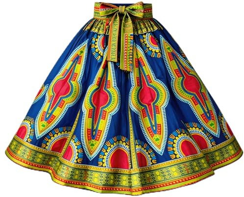 Falda Dashiki para mujer, con envoltura para la cabeza, caftanes, hippie, bohemio, estampado africano, ropa maxi, Azul, naranja, rojo, Altoa única