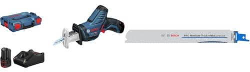 Bosch Professional 12V System GSA 12V-14 Cordless reciprocating Saw + 2X PRO Medium-Thick Metal S1137BEF Precise Reciprocating Saw Blade (Metal Pipes & Profiles, Non-Ferrous Metals, 225 mm)