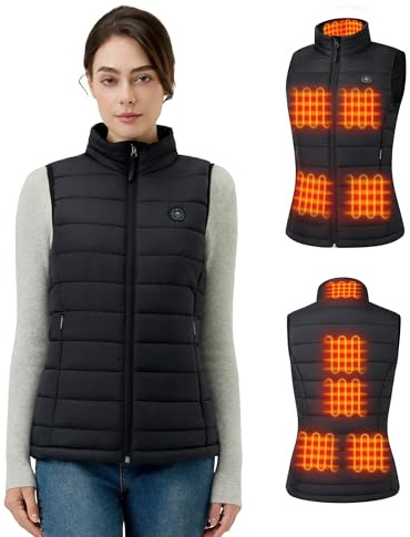 GOTOBI Gilet Riscaldato Donna con Batteria Inclusa da 7.4V e 16000mAh, 9 Zone di Riscaldamento, 4 Livelli di Temperatura Regolabili Semplicità Classica Gilet,Nero