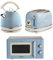 Ariete Vintage Breakfast Set, Retro 2-Slice Toaster with 6 Browning Levels, 2000W Fast-Boil Kettle & 800W Microwave, Blue
