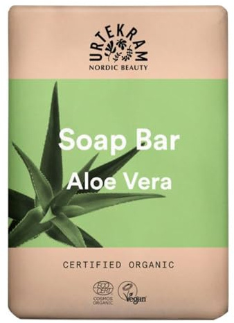 Urtekram Jabón sólido de aloe vera, 100 g, jabón natural suave con aloe vera orgánico, 99,9% ingredientes naturales, sin aceite de palma, hidratante, vegano, para todo tipo de pieles