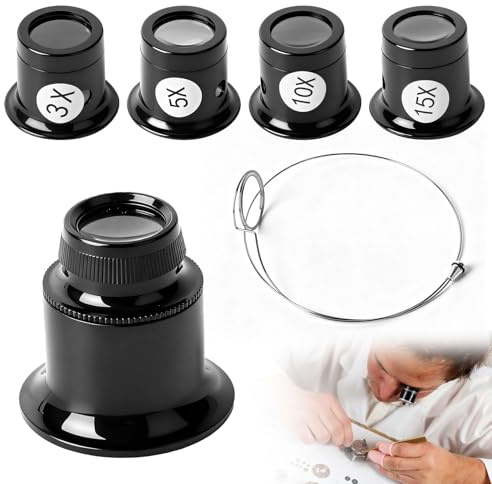 5 PzLente di Ingrandimento Professionale, Lente Ingrandimento Gioielli 3x 5x 10x 15x 20x, Lenti Ingrandimentos, Lente Orologiaio Gioielliere Oculare anello + 1 strumento