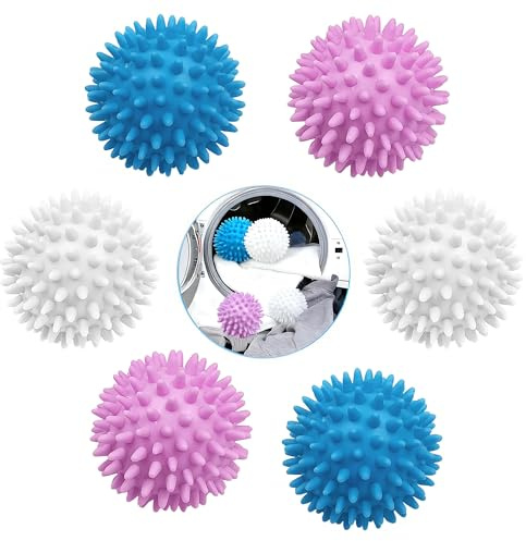 LAIYORA Lot de 6 balles de séchage réutilisables pour sèche-linge et machine à laver - Remplacement d'adoucissant, anti-enchevêtrement, séchage plus rapide pour doudounes et vêtements (blanc, bleu