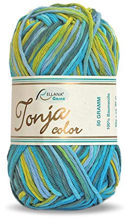 Rellana 50g Schulgarn Tonja Color - Farbe: 421 - Petrol-grün-gelb - (Lager: Bü-grCo-li-o)