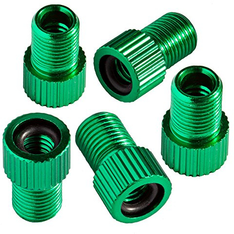 Bike Bits Presta Valve Adapter - Convert Presta to Schrader - French/UK to US - Inflate Tire Using Standard Pump or Air Compressor (5 Pack) (Green)