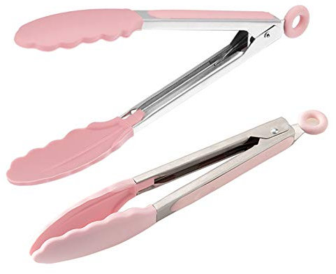 Y-H Pinzas de cocina de silicona pinzas de cocina de acero inoxidable suministros de cocina para barbacoa rosa 27 cm
