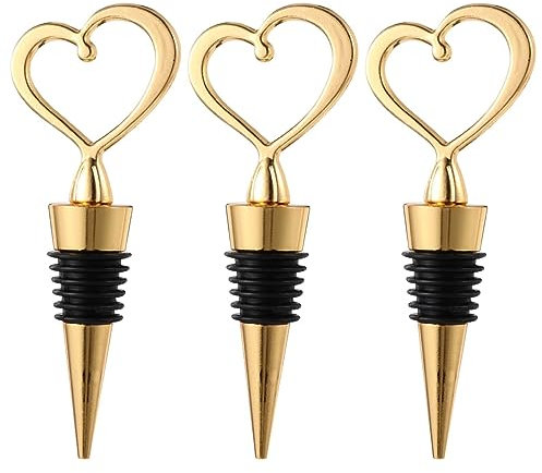 VALICLUD 3St. Weihnachten Wein Stopfen Flaschenverschluss Metall Herz Form Flaschenkorken Flaschenstopfen Weinverschluss Weihnachten Hochzeit Neujahr Silvester Party Tisch Dekoration Golden
