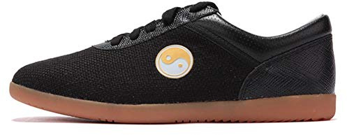 Taekwondo Shoes, Kung Fu Taekwondo Indoor Mat Training Shoes Soft Rubber Soles Martial Arts Sneaker for Women Men Kong Fu Taichi (Color : Black, Size : 46)