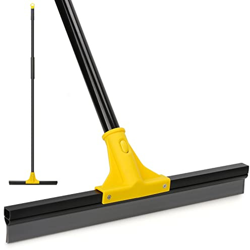 Squeegee Broom for Floor, 18'' Heavy Duty Rubber Wiper with 60'' Long Handle for Bathroom Tile, Garage Concrete, Deck, Shower Glass, Window Cleaning