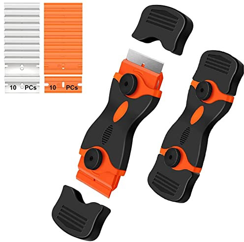 CANOPUS Professionnel Verre Grattoir, Grattoir Plaque Vitrocéramique avec Sécurisé 20 Lames (10 Plastique + 10 Métallique) Grattoir Plaque à Induction, Grattoir de Rasoir Poignée Douce au Toucher