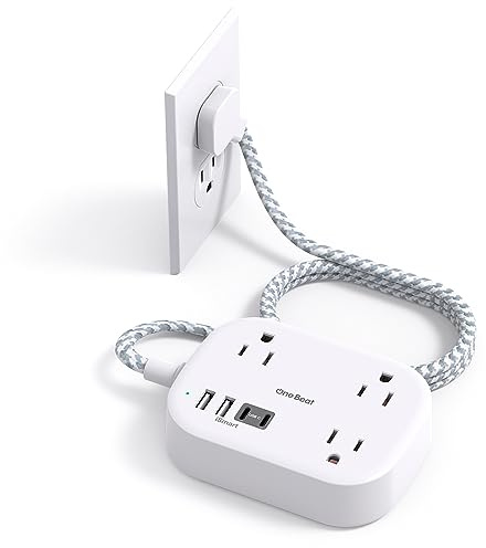 Cruise Essentials 2025,One Beat Travel Power Strip with USB C,Flat Plug Extension Cord with 3 Outlets 4 USB Ports(2 USB C),5 ft Desk Wall Outlet Extender,Non Surge Protector for Cruise,Dorm Room,ETL