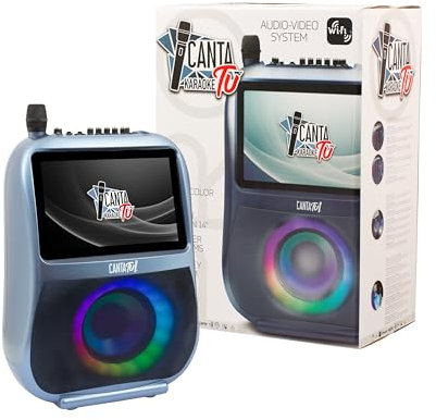 Canta Tu Karaoke PRO 2023 Karaoke Professionale Completo con Microfono Wireless, Display Touch, Connessione Wi-Fi, Effetti Vocali, Luci LED, Batteria Ricaricabile, Voice Changer, Blu