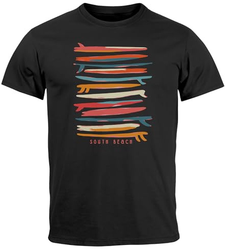 Neverless® Herren T-Shirt Surfboards South Beach California USA Sommer Surfing Fashion Streetstyle Schwarz-rot L
