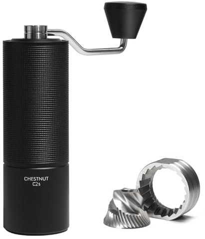 TIMEMORE Manual Coffee Grinder Stainless Steel Conical Hand Grinder Burr Chestnut C2S Internal Adjustable Setting Capacity 20g Pour Over Mocha Coffee for Travel, Camping, Home Black