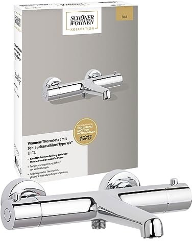Schöner Wohnen Kollektion Wannen-Thermostatarmatur Dicu, Thermostat-Armatur Wanne, Brauseabgang Typ 1/2 '', Umsteller, Mischbatterie Wanne Thermostat, Chrom