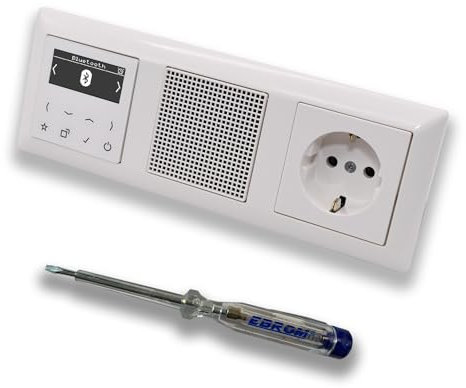 JUNG Smart Radio Unterputzradio DABABTWW DAB+ mit Bluetooth, Komplettset + 3fach Rahmen im JUNG AS 500 System, alpinweiß, passender Lautsprecher, Steckdose + EBROM Phasenprüfer zur Montage der Geräte