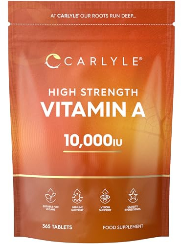 Vitamin A Tablets 10000 IU | 365 Count (1 Year Supply) | Vitamin A as Retinol Acetate | High Strength | Vegan and Vegatarian | By Carlyle