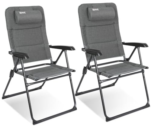 Homecall 2er Campingstuhl Faltbar Bis 150 KG Gartenstuhl Klappbar Hochlehner - Faltbar Balkonstuhl Gartensessel Outdoor Anti-UV & Wasserdicht 5-Fach Verstellbare Rückenlehne mit Armlehne (Olefin)