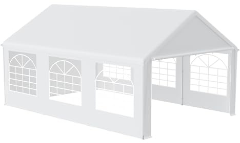 HENGMEI Partytält paviljong 4 x 6 m metallpaviljong med sidodelar vattentätt trädgårdstält pergola för fest, marknadsstativ, trädgård utomhus, camping, vit