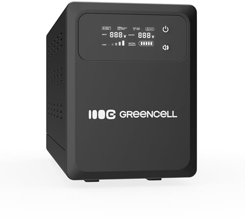 Green Cell USV 500W 800VA PowerCore, Notstromversorgung mit LCD Display, AVR UPS mit Reiner Sinuswelle, Externer Akku-Anschluss, Schutz vor Überspannung, Überhitzung, Stromausfall