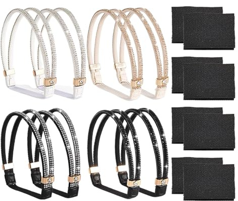 HINFHI 4 Pairs Of Rhinestone Shoelaces With Anti-Slip Patches, Creative And Stylish, Adjustable, Elastic And Loosen The Straps, Fix The Shoe Decoration.